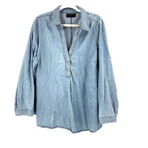 Lane Bryant Chambray Denim V-Neck Shirt Women's 2X Peasant Yellowstone Western